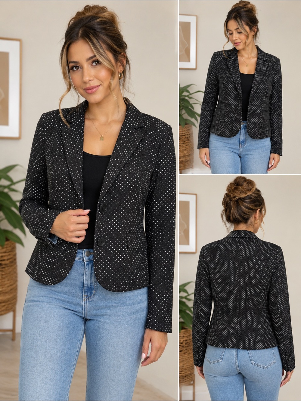 Talbots Women’s Polka Dot Blazer Black White Wool Blend Size 2